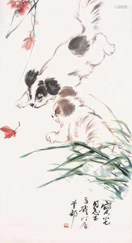 王雪涛（1903～1982） 双犬 立轴 纸本设色