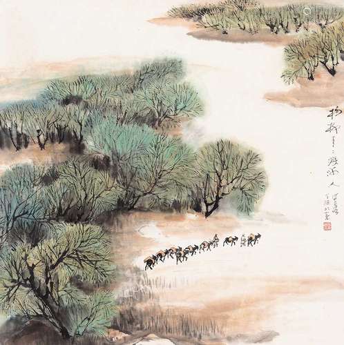 何海霞（1908～1998） 杨柳青青 立轴 纸本设色