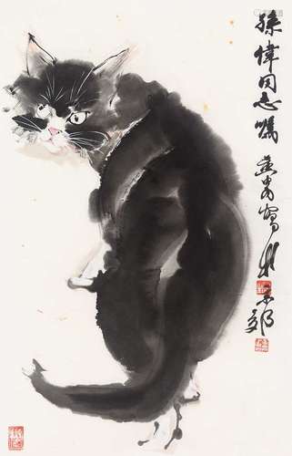 黄胄（1925～1997） 猫 镜片 纸本设色