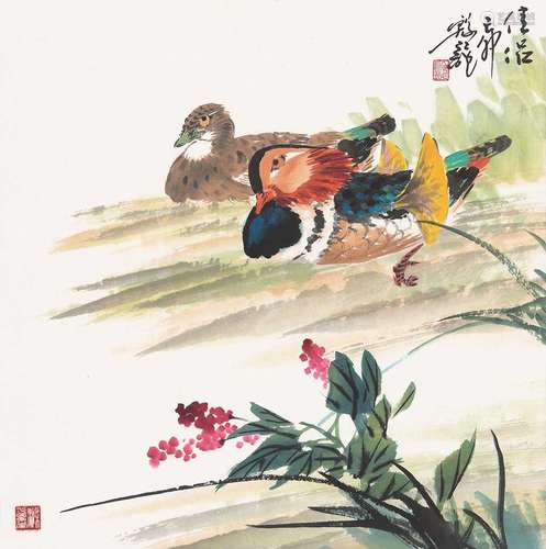 殷龙（b.1943） 1999年作 佳侣 镜框 纸本设色