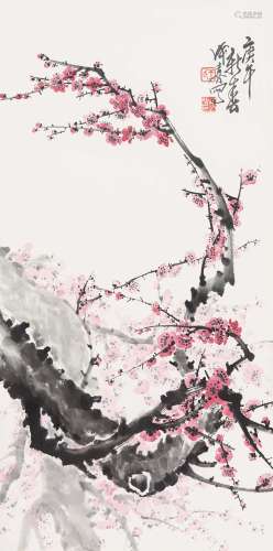 王成喜（b.1940） 1990年作 红梅 镜片 纸本设色