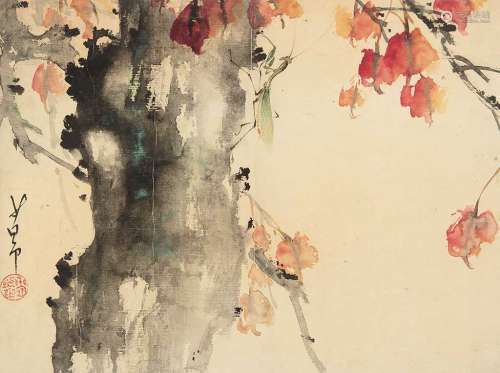 赵少昂（1905～1998） 螳螂 镜片 纸本设色