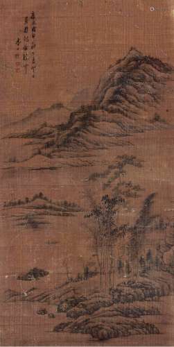 査士标（1615～1698） 山水 立轴 绢本设色