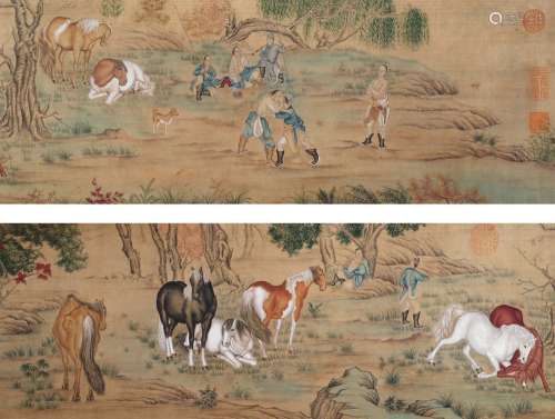 郎世宁（1688～1766） 牧马图 手卷 绢本设色