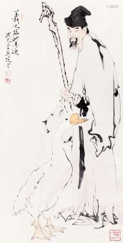 范曾（b.1938） 2009年作 羲之临池志逸 镜心 纸本设色