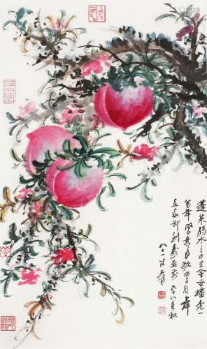 张大千（1899～1983） 1979年作 多寿 立轴 纸本设色