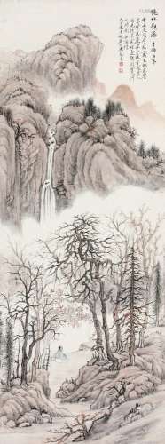吴琴木（1894～1953） 1948年作 秋林观瀑 立轴 纸本设色
