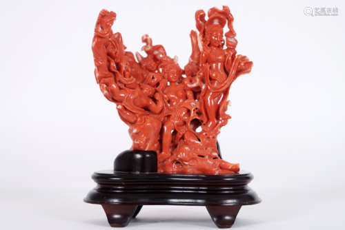 Zeer mooie Chinese sculptuur in rode koraal met ee…
