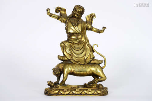 Antieke Tibetaanse sculptuur in gedoreerde brons m…