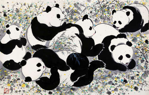 吴冠中 熊猫 设色纸本镜心