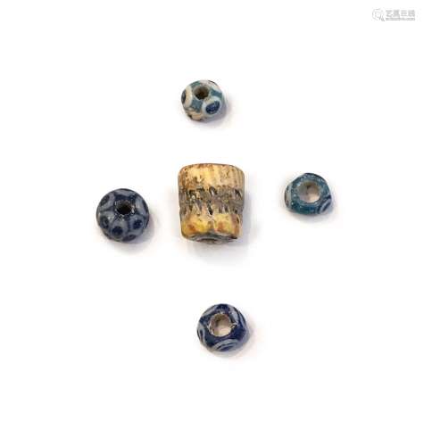 GROUP OF FIVE  PHOENICIAN GLASS EYE BEADS