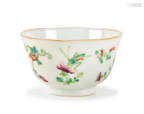 FAMILLE ROSE FLOWER AND CRICKET TEA CUP