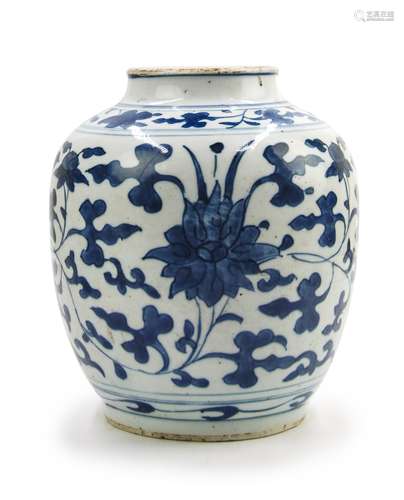 BLUE AND WHITE JAR; MING DYNASTY