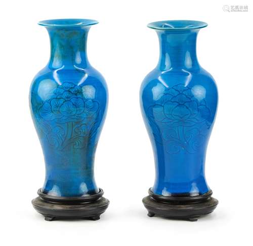 PAIR OF BLUE GLAZED VASES