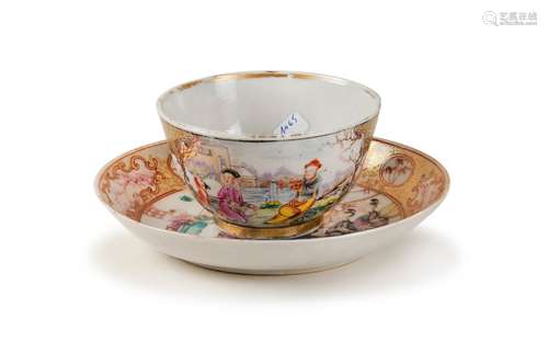 GILDED FAMILLE MANDARIN CUP AND SAUCER