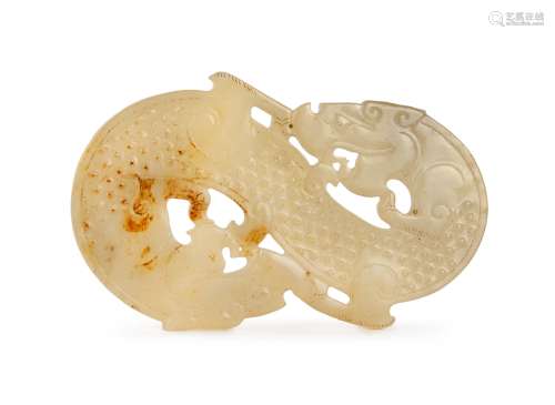 A WHITE JADE DRAGON-FORM PLAQUE