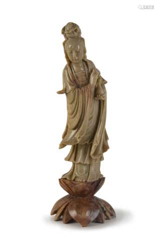 CARVED SOAPSTONE GUANYIN FIGURE