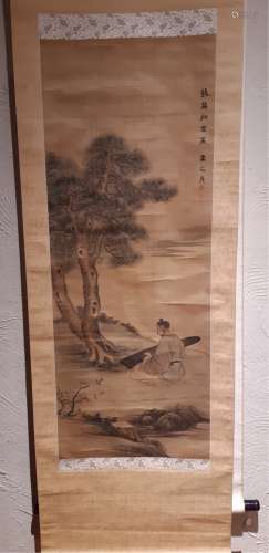 SCROLL PAINTING ON SILK SCHOLAR UNDER PINE TREE