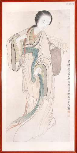 FRAMED CHINESE PAINTING OF  IMMORTAL LAN CAIHE