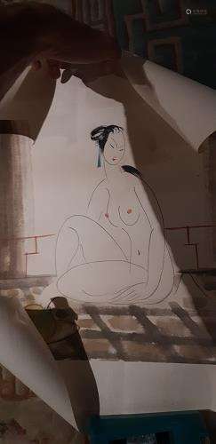 LIN FENG MIAN PAINTING OF NUDE LADY