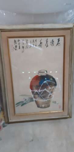 FRAMED CHINESE STILL LIFE JAR WITH FLOWERS