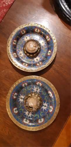 PAIR OF CLOISONNE CANDLE STANDS