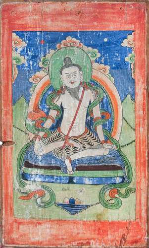 PAINTED BUDDHA ON WOOD; 17TH CENTURY