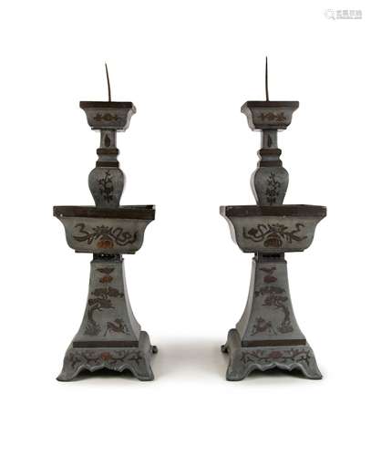 PAIR OF CHINESE PEWTER CANDLE STICK