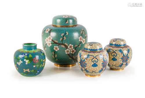 FOUR CHINESE CLOISONNE JARS