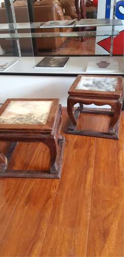 PAIR OF HUANG HUI LI MARBLE TOP STANDS