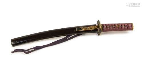 A WAKIZASHI IN BROWN-LACQUER KOSHIRAE