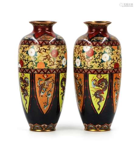 PAIR OF JAPANESE ENAMEL VASES