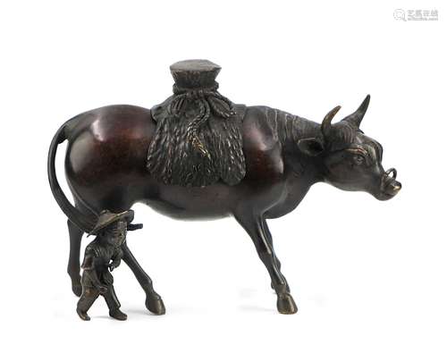 BRONZE WATER BUFFALO AND BOY INCENSE BURNER