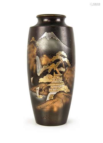 JAPANESE MIXED METAL ETCHED VASE