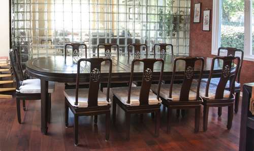 DINING TABLE AND TWELVE CHAIRS