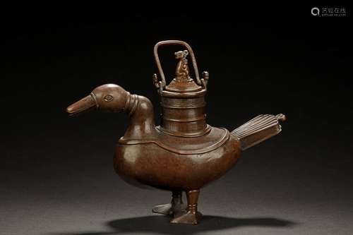 BRONZE CAST 'DUCK' WINE POT