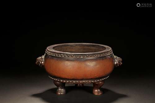 BRONZE CAST TRIPOD CENSER WITH HANDLES