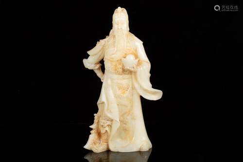 JADE CARVED 'GUAN YU' STANDING FIGURE