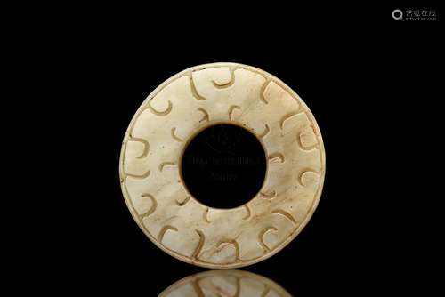 ARCHAIC JADE CARVED DISC ORNAMENT, BI