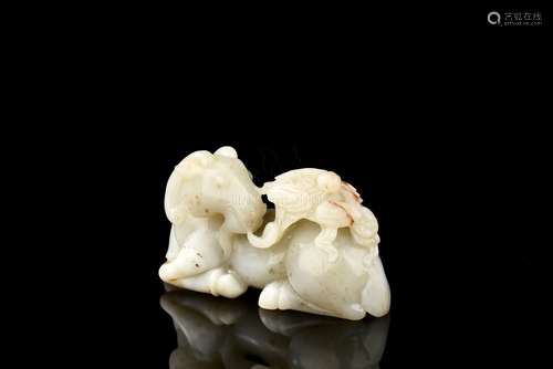 WHITE JADE CARVED 'RAM' ORNAMENT