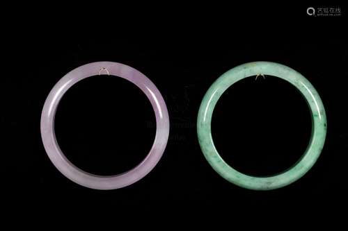 A LAVENDER JADEITE AND A JADEITE BRACELETS WITH CERTIFIED