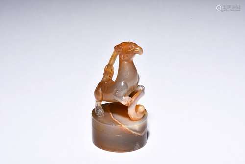 CARVED AGATE 'MYTHICAL BEAST' STAMP SEAL