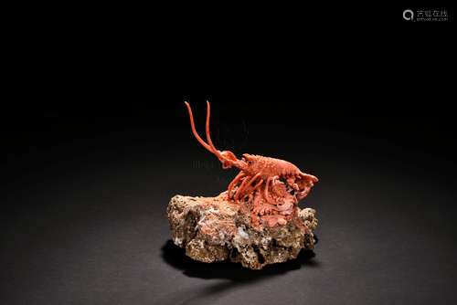 CORAL CARVED 'LOBSTER' FIGURE