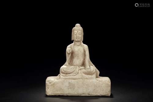 STONE CARVED SEATED GUANYIN FIGURE