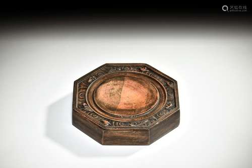 OCTAGONAL CARVED STONE INKWELL