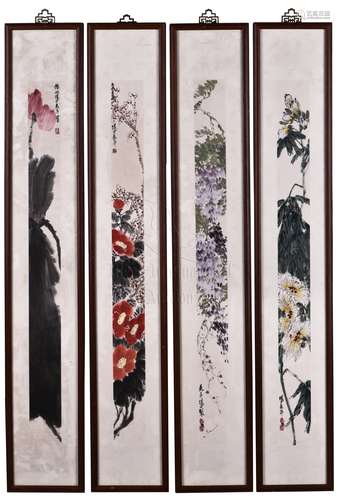 WU PING: FOUR FRAMED PAINTINGS 'FLOWERS OF FOUR SEASONS'