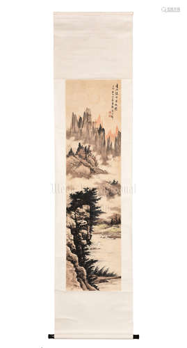 HUANG JUNBI: INK AND COLOR ON PAPER PAINTING 'MOUNTAIN SCENERY'