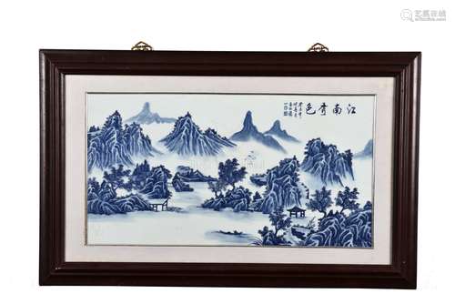 FRAMED PORCELAIN PLAQUE 'JIANGNAN SCENERY'