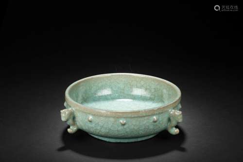 CELADON GLAZED BOWL WITH THREE HANDLES