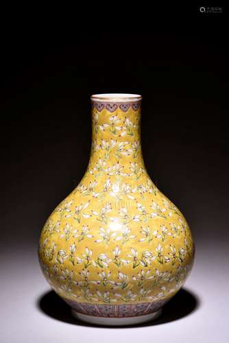 YELLOW GROUND 'ORCHID' BOTTLE VASE